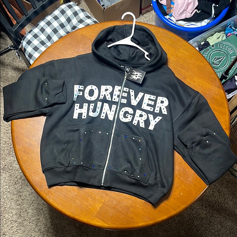 Men’s Forever Hungry Rhinestone Jacket – Size M / Black / NWT - Picture 2 of 7